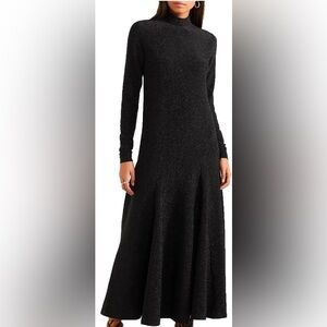 Ganni Shimmering Fit and Flare Lurex Black Long Sleeve Dress